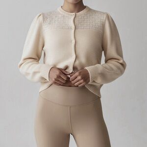 Vintage Angora Wool Cream Cardigan Sweater Sz 44 / M Grandmacore Crew Neck